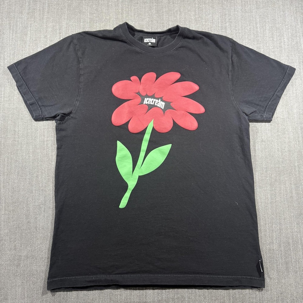 Icecream Shirt Mens XL Black Flower Logo Graphic Tee Short Sleeve‎ Streetwear